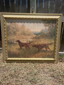 Painting with frame of 2 hunting dogs