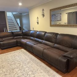 6 Piece Brown Leather Sectional 