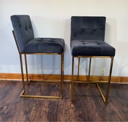 Gray Velvet/Gold Metal Counter-Height Barstools