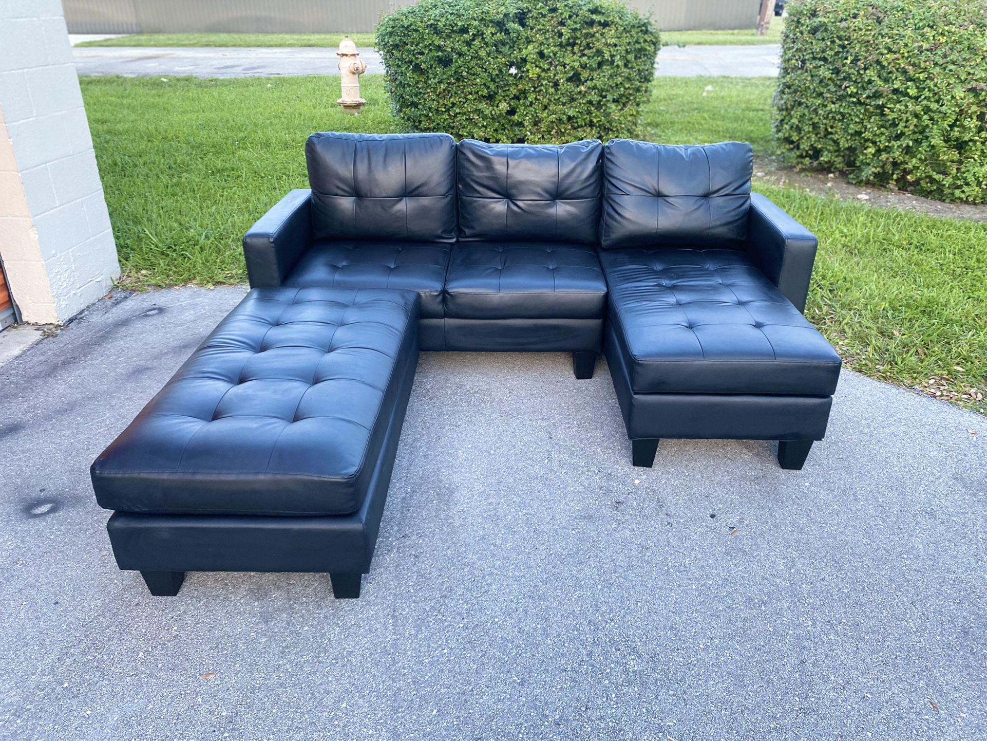 SECTIONAL SOFA FAUX WITH CHAISE & OTTOMAN - Great Condition - Delivery Available**
