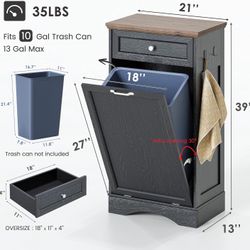 NEWOWNDSTilt Out Trash Can Cabinet 10 Gallon Hidden Trash Garbage Can Cabinet with Drawer,Pet Proof Hidden Garbage for Kitchen,Laundry Bathroom (Black