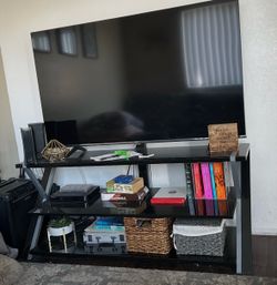 Black Glass and Metal TV Stand