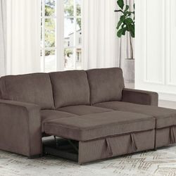 Yves Brown Reversible Couch Sofa Sectional Corduroy Pull-out Sleeper Sofa Bed