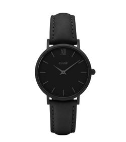 Cluse Women's Watch Minuit Quartz Black Leather Strap Black Dial Hands CL30008