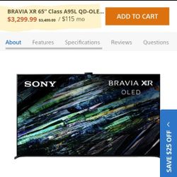 Sony BRAVIA XR 65” Class A95L QD-OLED 4K HDR Google TV