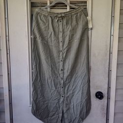 CC California Maxi Skirt Large Womens Button Front Green 90s Style Long Lyocell