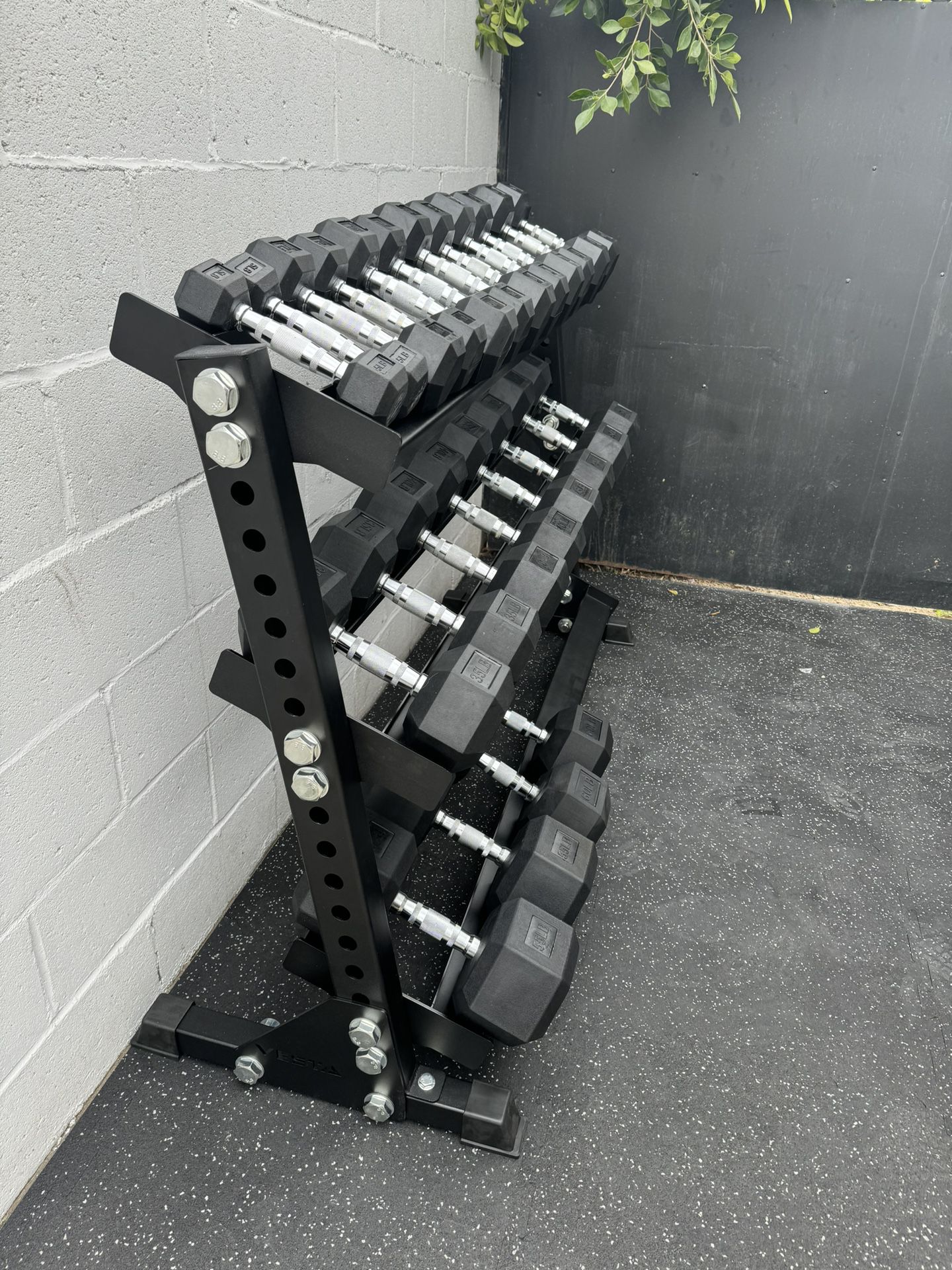  New Rubber Hex Dumbbells 5lbs-50lbs/Dumbbell rack included/ Gym Equipment/Weights/Exercise/Training