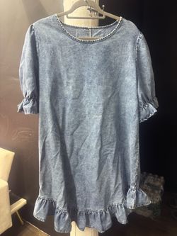 Acid Wash Denim Ruffle Mini Dress