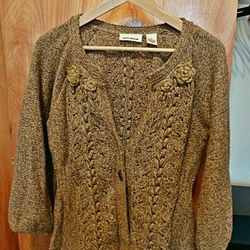 Vintage DKNY Jeans Knitted Cardigan in Olive Green, Women's Size M