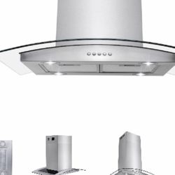  Disconti 30 in. 343 CFM Convertible Kitchen Island Mount Range Hood in Stainless Steel with LED Lights in Brushed Finish