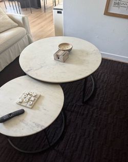 Pottery Barn Delaney Round Marble Coffee Tables