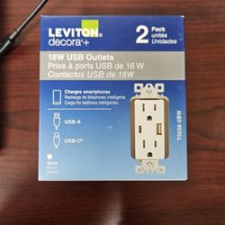 18W USB-C Leviton Decora+ Outlets - 2-pack