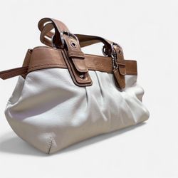 Coach Soho Pleated Leather Shoulder Tote Purse + Dust Bag White Camel
