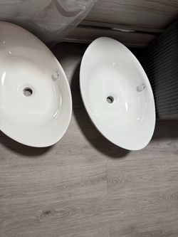 White Oval Ceramic Vessel Sink – Set of 2