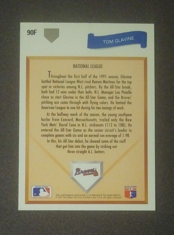 TOM GLAVINE 1991 UPPER DECK ALL-STAR Baseball Card #90F