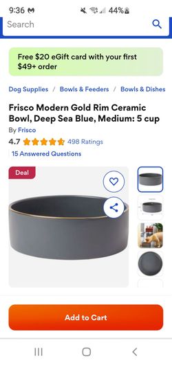 Brand New frisco ceramic dog bowls 5 cup capacity gold trim $30 for both of them will deliver