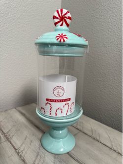 New Peppermint & Pine Christmas Glass Candy Jar Peppermint Candies Holiday Decor