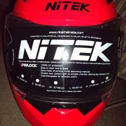 Nitek Motorcycle Diamond Helmet, Red, Large 59-60cm