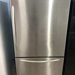 Stainless Counter Depth Bottom Freezer Refrigerator With Ice Maker 