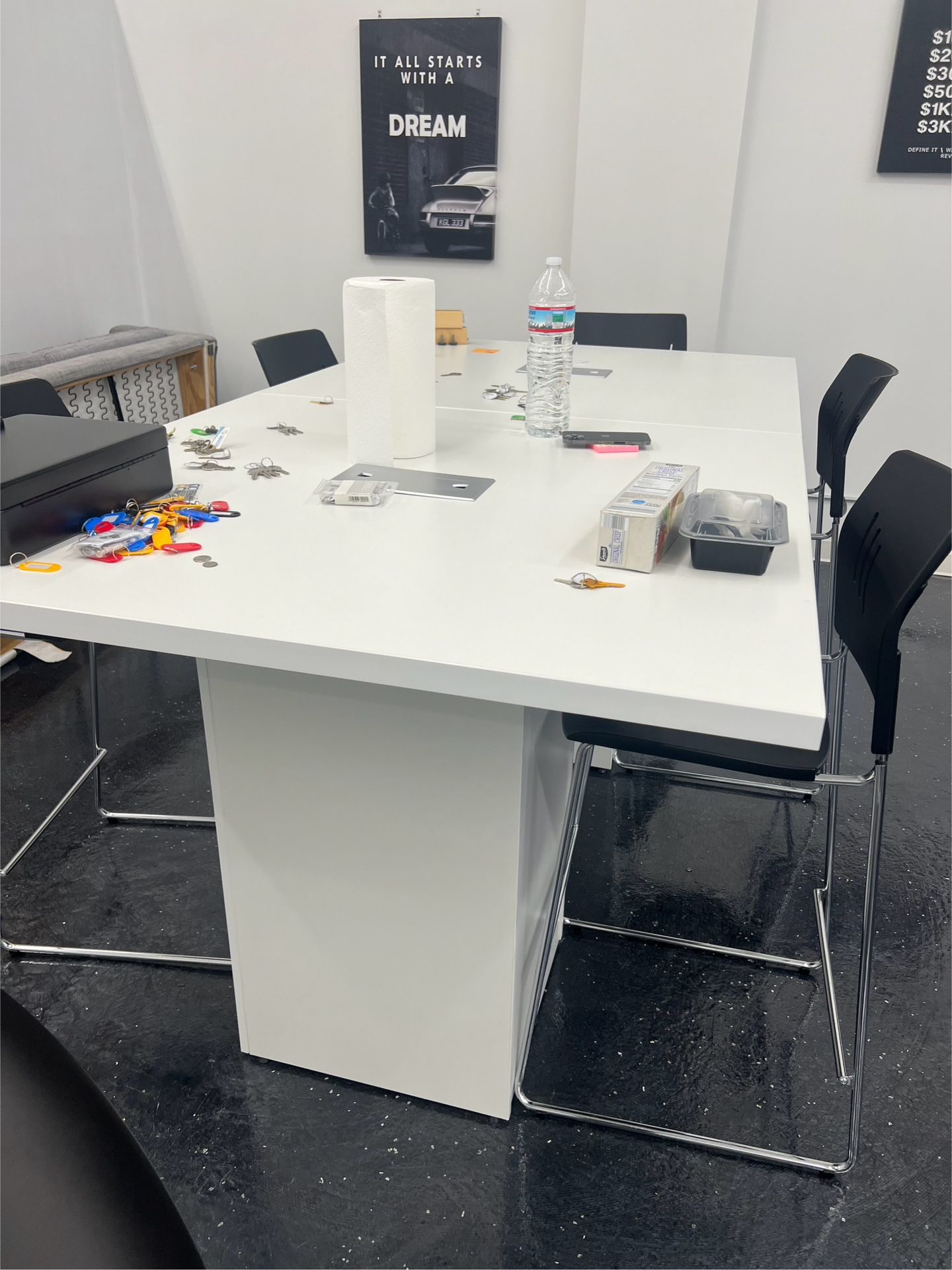 Large Rectangular 8 Ft Office Conference Table Meeting built in wire storage with 6 Chairs