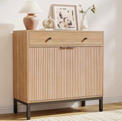 Sideboard Buffet Cabinet Storage, Modern Wood Console Fluted Credenza - B252
