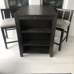 Counter height table with USB ports & 2 chairs
