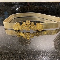 Rare Golden Leather Belt with 5 Gold Plated Cats Buckle 36”x1.25” by Dotty Smith