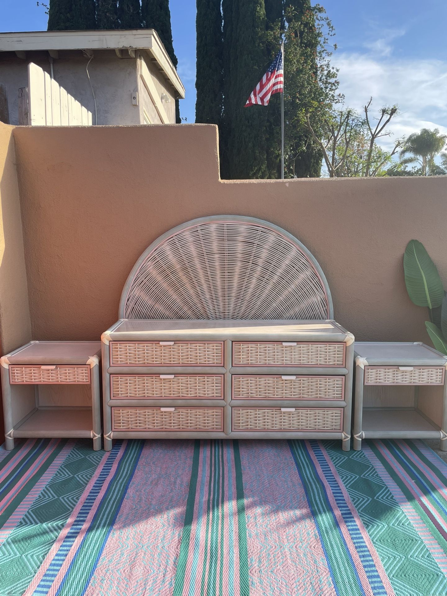 Dresser Bedroom Set vintage mid century Cane modern mcm boho
