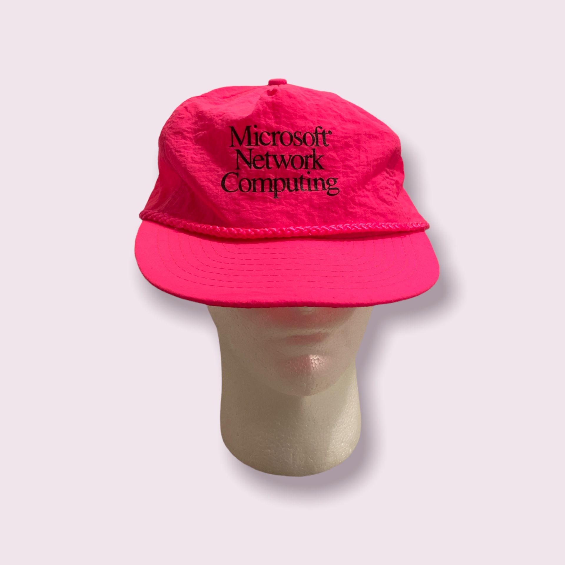 Microsoft Network Computing Vtg 90s Hot Pink Nylon StrapBack Cap Hat PC Windows