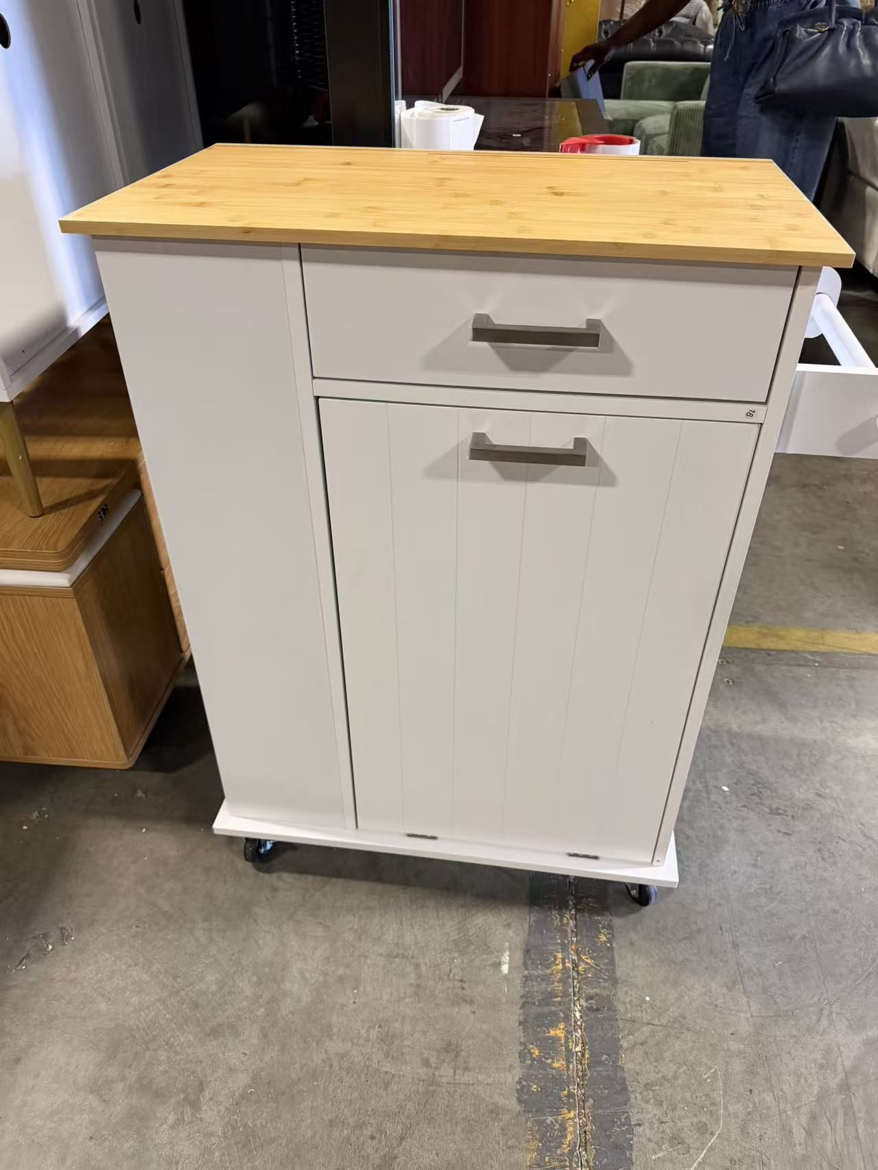 Kitchen Island with Trash Can Storage, Rolling $90