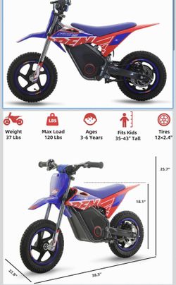 RFN E150 24V Kids Electric Dirt Bike, Electric Motorcycle with 200W Peak Power, 8 mph Max Speed, 15-Mile Range, 2-Speed Off-Road Bike for Ages 3-6