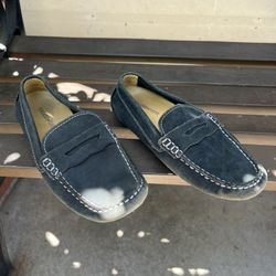 Kids Navy Leather  Loafer 