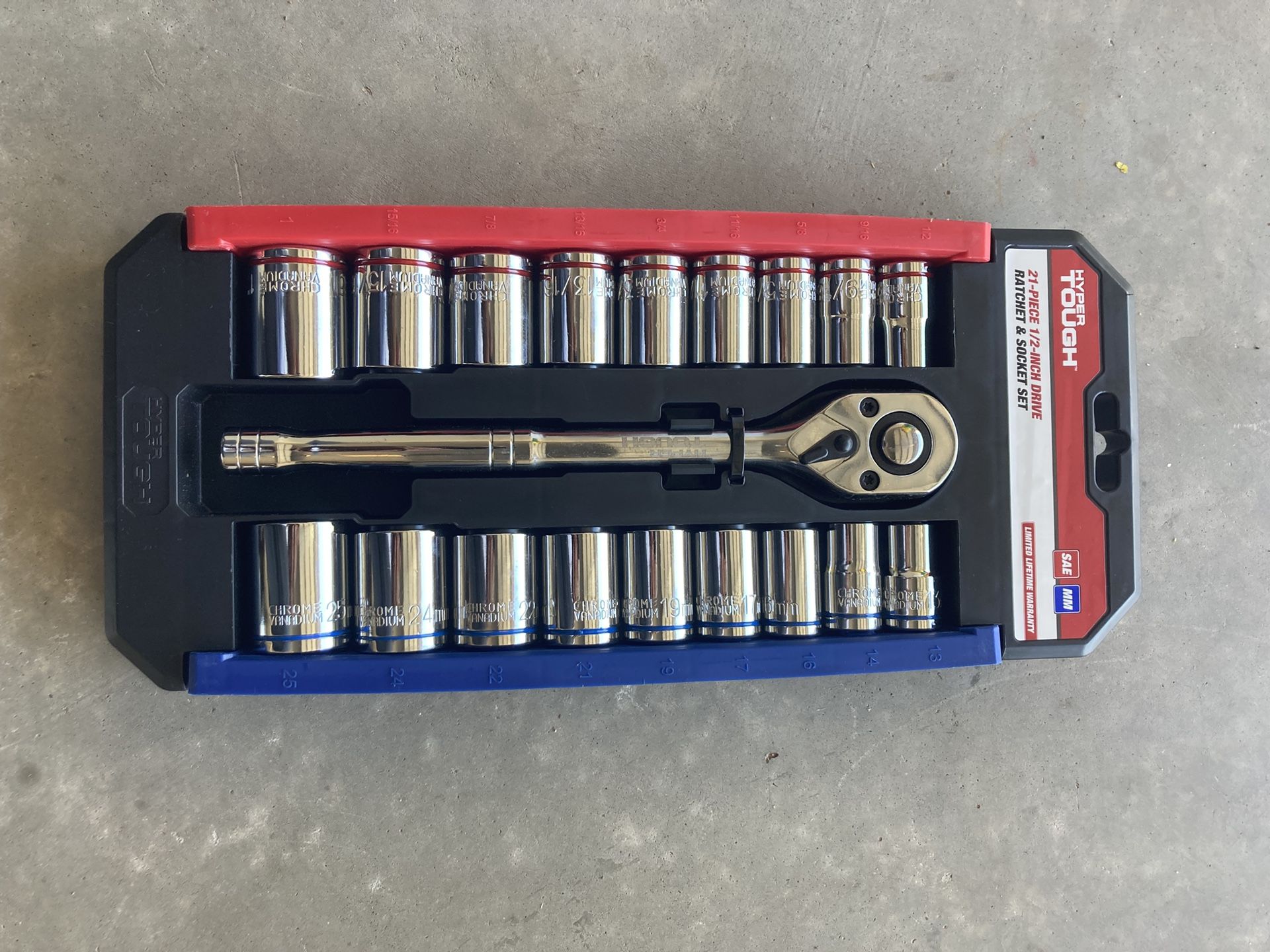 New Hyper Tough 21 Piece 1/2-inch Drive Ratchet and Socket Set, Standard Sockets (SAE & MM)