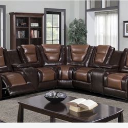 Jordan Brown Leather Reclining Sectional ( sectional couch sofa loveseat options