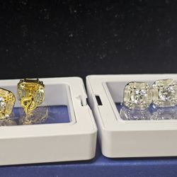 11mm Diagonal Round/ Emerald Cut Moissanite Earrings