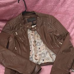 Ci Sono Brown Faux Leather Moto Jacket 