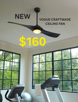 BLACK 54" CEILING FAN WITH LIGHT CRAFTMADE VOUGE, 2 REMOTE CONTROLS