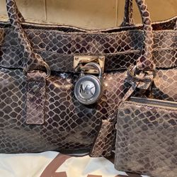 Michael Kors Ombré Hamilton Grey Leather Snake Skin Embossed