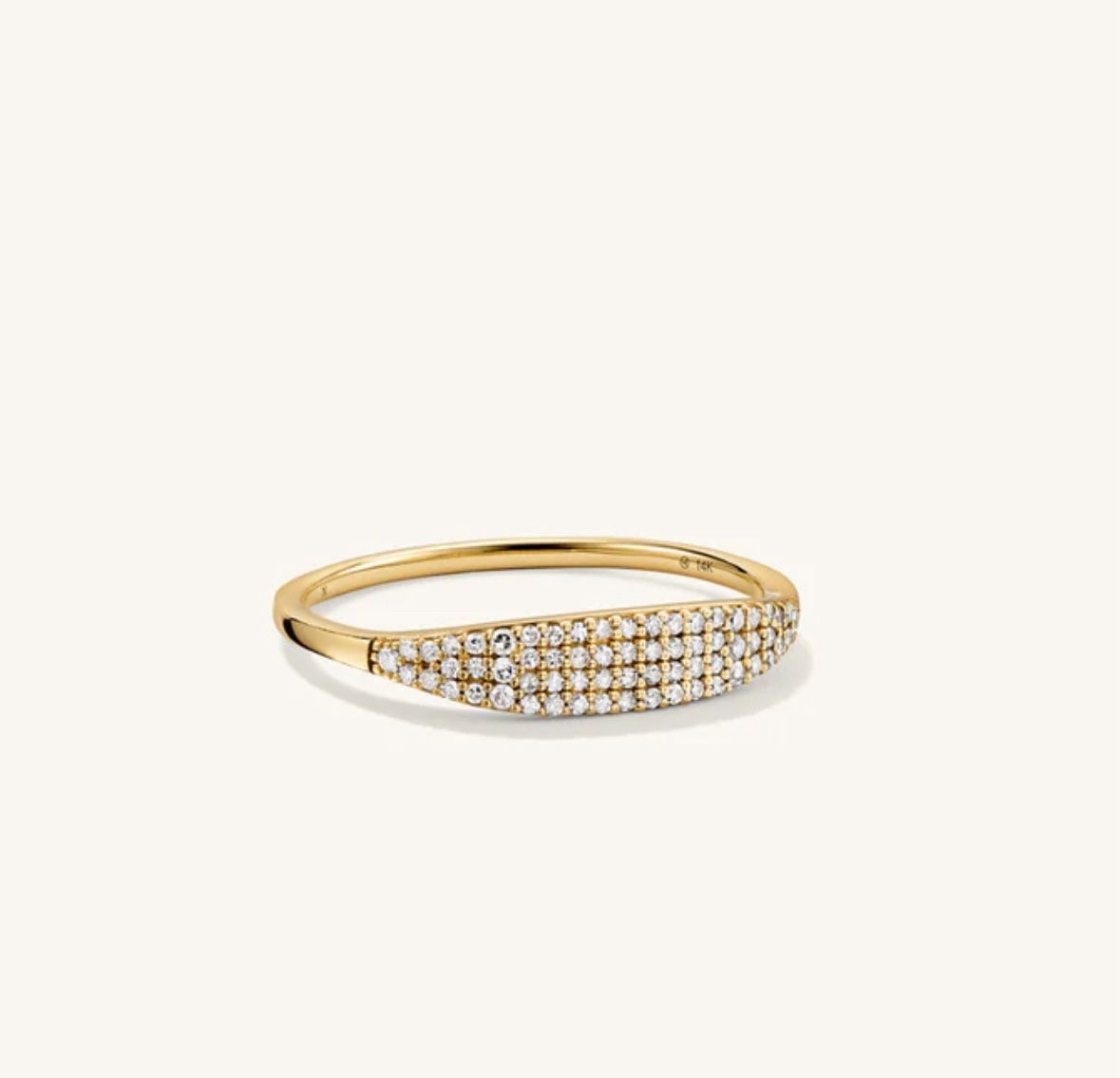Pavé Diamond Slim Signet Ring – 14k Solid Gold