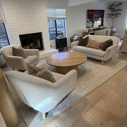 Ivory Boucle Loveseat Couch Set With Lounge Chairs