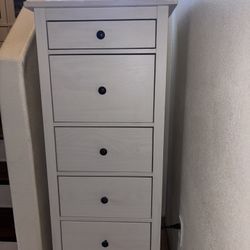 Tall” Skinny Dresser In Ivory Stained Solid Wood.
