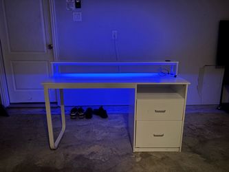 White Computer Desk with  LED Lights