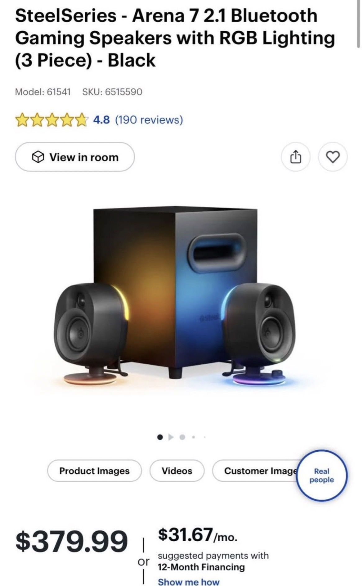 SteelSeries - Arena 7 2.1 Bluetooth Gaming Speakers with RGB Lighting (3 Piece)