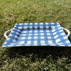 Maxcera Blue & White Gingham Ceramic Serving Tray