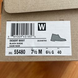 New In Box Clarks Original Desert Boot Black Suede 7.5 M W Item 55480