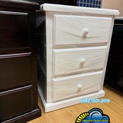 Three Drawer White Nightstand Pinewood Dresser New Chest 