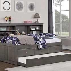 Brand New Grey Gray Twin Twin Or Full Twin Your Choose Day Bed Instead Of A Ugly Bunk Bed Use This With Storage Drawers And Book Shelf All In One 