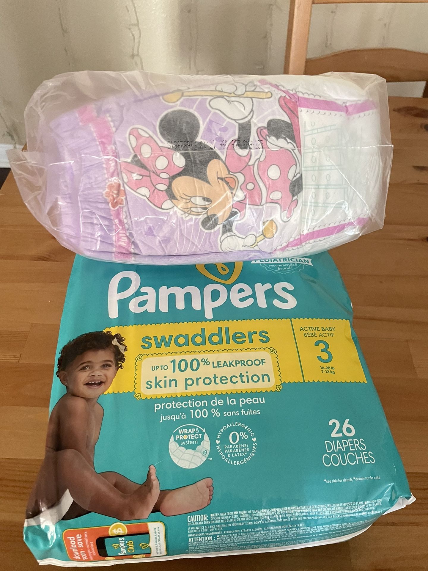 Pampers swaddlers size 3 brand new….. open bag girls pull ups size 4T-5T 21 count