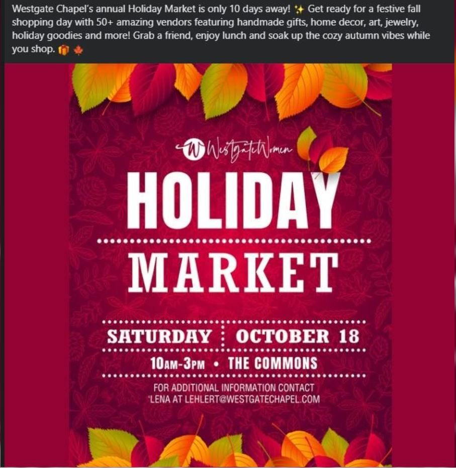 Holiday Market October 18th @ Westgate Chapel!