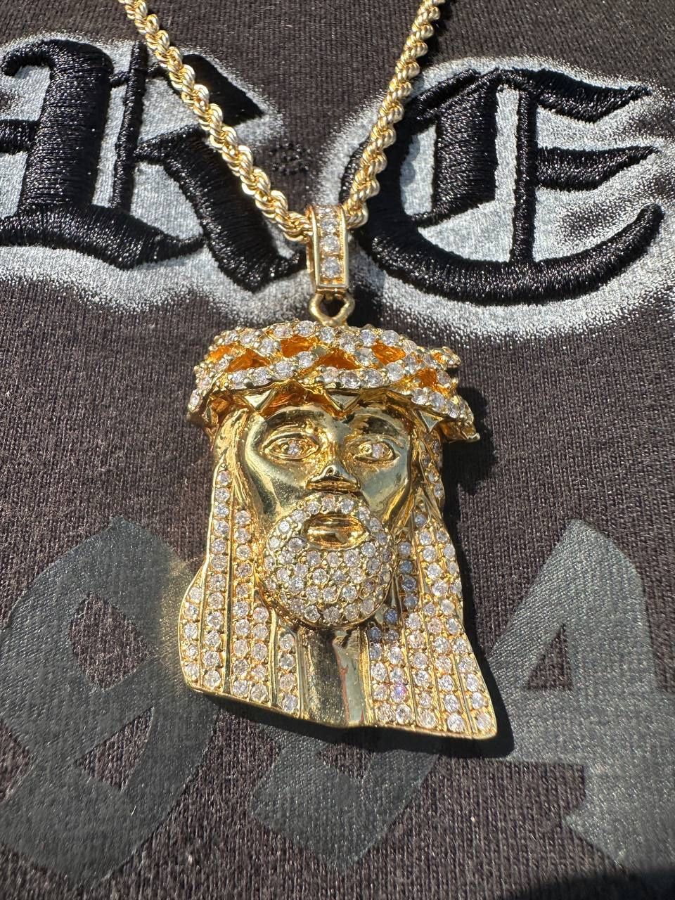 10k solid yellow gold diamond cut rope chain necklace Jesus